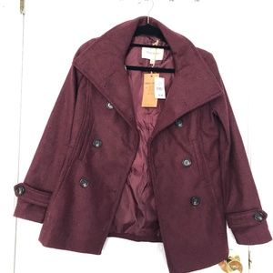 NWT. Maroon Pea Coat (Short, XS)